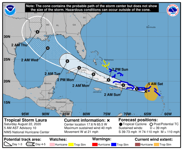 NHC - Tropical Storm Laura - 22/08/2020 12h UTC