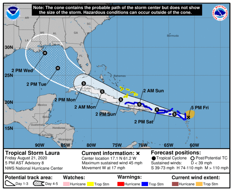 NHC - Tropical Storm Laura - 21/08/2020 22h UTC