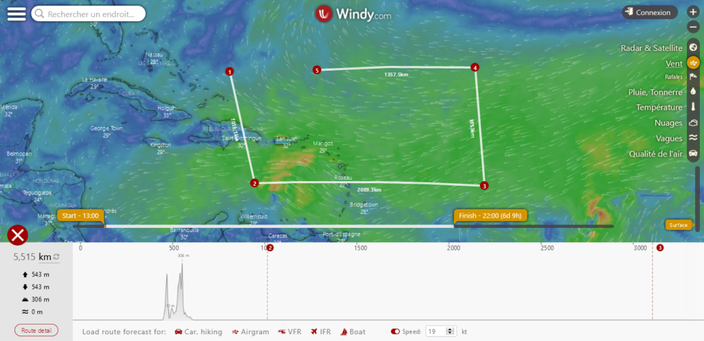 Windy tracé topographique