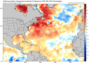 anomalies SST Atlantique - 16 aout 2020