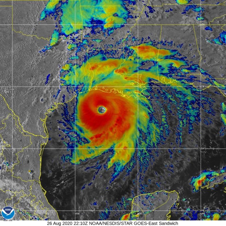 The Laura hurricane approaching the US coast