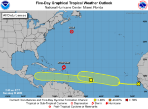 NHC forecast for August 16, 2020 in the Atlantic basin