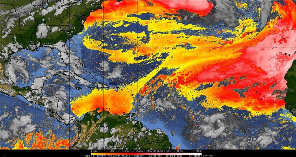 Sand and dry air in the Atlantic on 29/6/2021